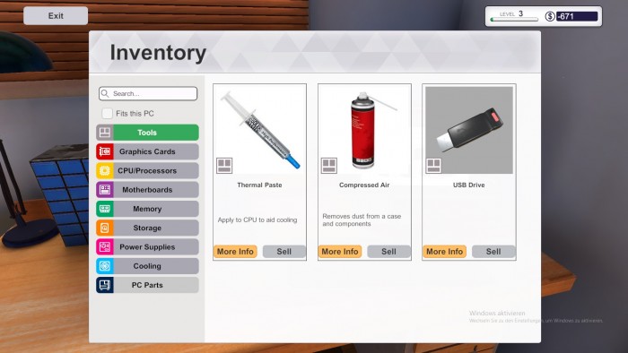 Tools wie den USB-Stick und Wärmeleitpaste nutzen wir häufiger. (Bild: The Irregular Company/Screenshot: Golem.de)